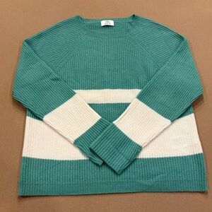 Allude Cashmere Crewneck Green and White Striped Sweater Size Large
